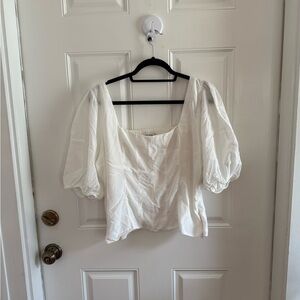 Abercrombie White Puff-Sleeve Square-Neck Women’s Top